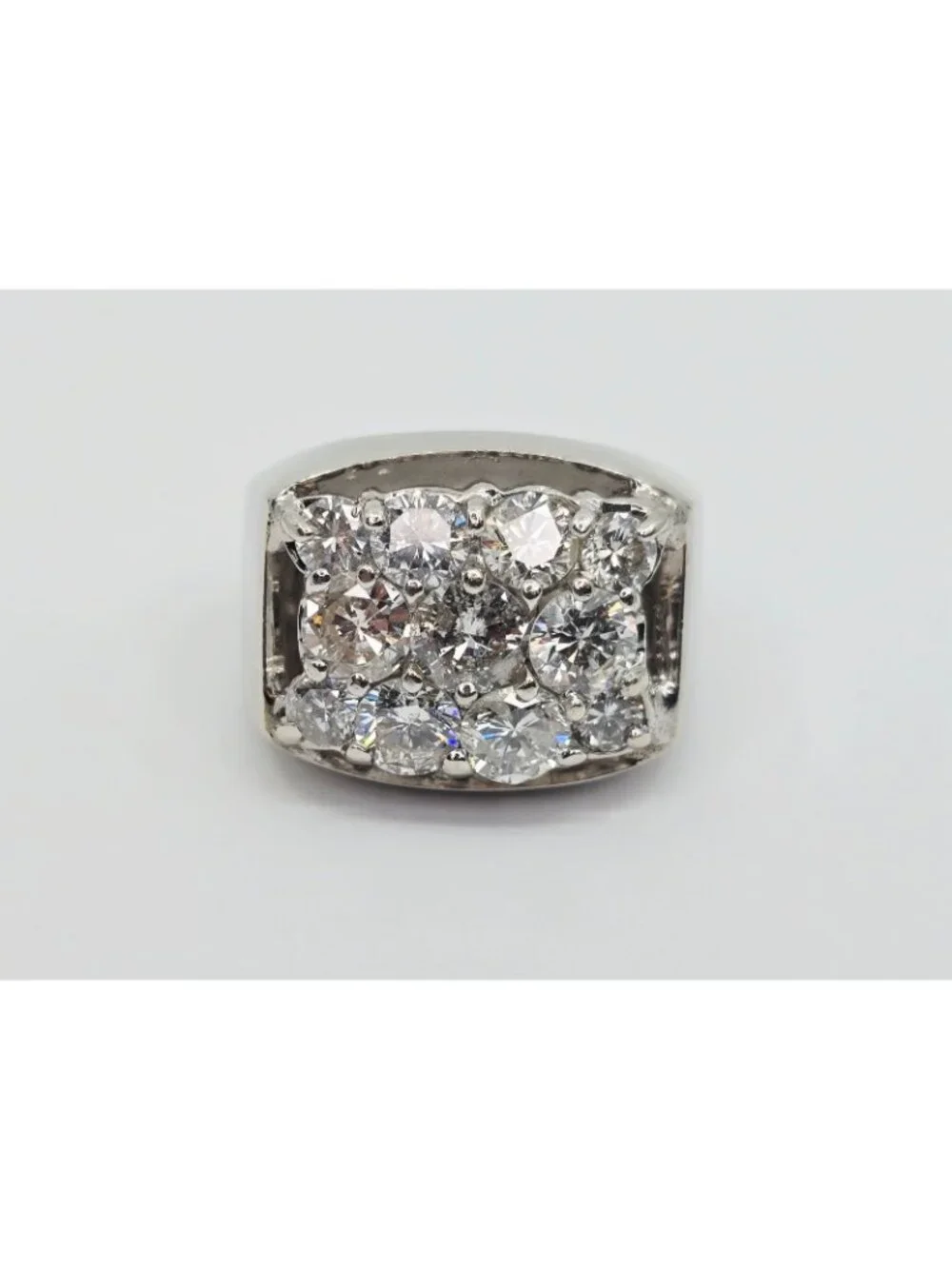 Unique 14K Karat Solid White Gold Designer Men's Diamond Cluster Ring - Size 10